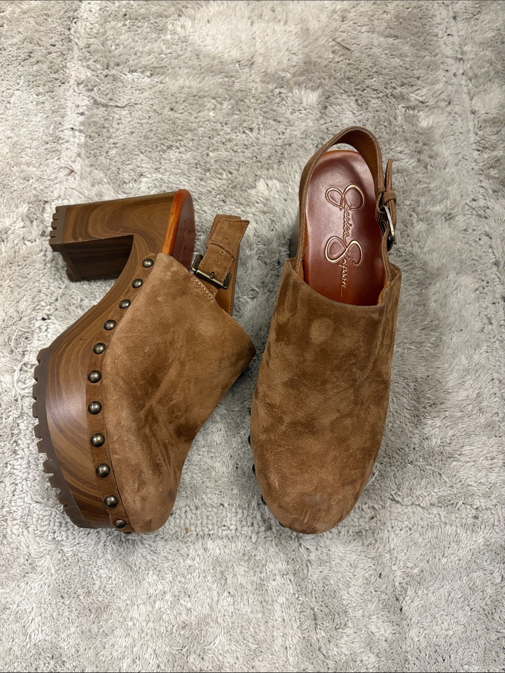 Jessica Simpson Tan Suede Platform Slingback Clogs